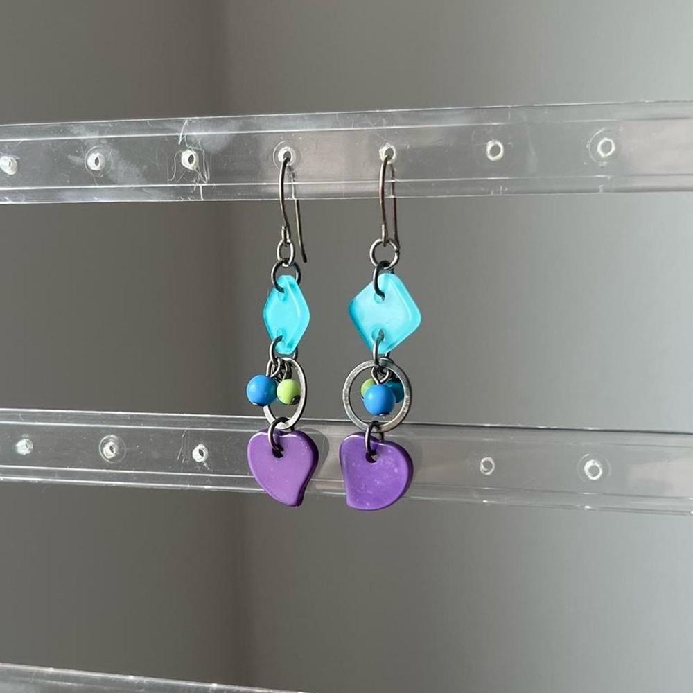 vintage blue and purple dangly earrings